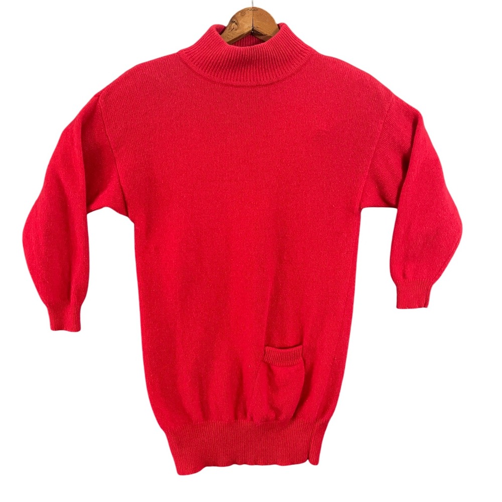 Paul et Duffier Red Lambswool Angora Rabbit Hair Mock Neck Pocket Sweater S